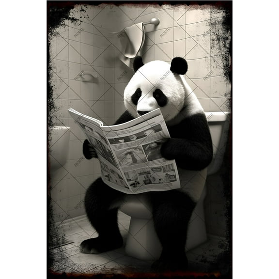 NOETE Cute Panda Wall Art Panda Decor 8x12 Inch Metal Tin Sign, Minimalist Black & White Animal Painting, Modern Aesthetic Poster for Living Room, Bedroom & Office