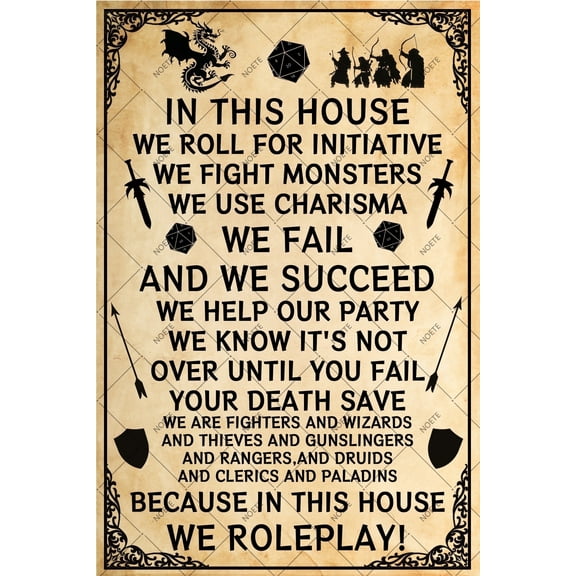 NOETE Dungeons and Dragons Sign 8x12 Inch Metal Tin Wall Art Decor for Dungeons and Dragons Gifts, Fantasy Roleplay & Retro Gamer Room Decor