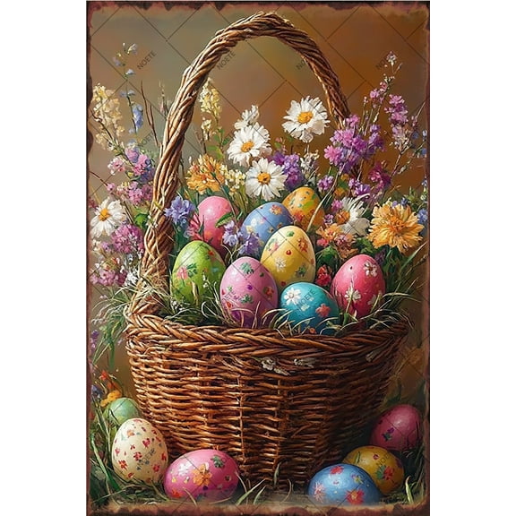 NOETE Easter Tin Sign 8x12 Inch - Vintage Rabbit Metal Sign with Primitive Country Design, Perfect for Bunny Decorations in Home, Office, Classroom & Easter Party Decor