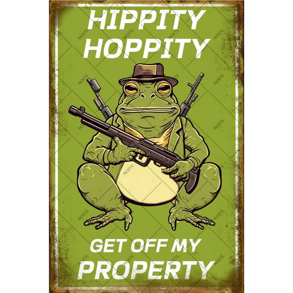 NOETE Frog Room Sign "Hippity Hoppity Stay Off My Property" Funny Vintage Metal Tin Sign, 8x12 Inch Wall Decor for Bedroom, Home & Office, Aesthetic Frog Room Sign for Unique Interior Design