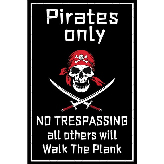 NOETE Pirate Decorations Metal Sign 8x12 Inch Vintage Pirate Theme Wall Art for Home, Bar, Man Cave "Walk The Plank" Rustic Tin Sign