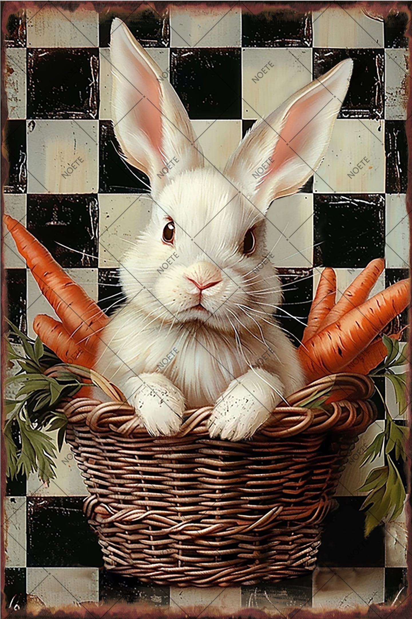 Noete Vintage Bunny Decorations Easter Primitive Country Black Tin Sign ...