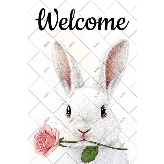 Noete Vintage Easter White Tin Sign - 8x12 inch Bunny Decorations with Primitive Country Design for Wall, Yard, Garden - Fun Bunny Decor Gift for Women & Girls