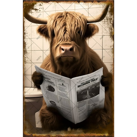 NOETE Vintage Long Horns Metal Tin Sign 12x16 Inch Rustic Cow Print Art, Farmhouse Animal Canvas Poster for Living Room, Bathroom & Office, Unframed Western Home Decor