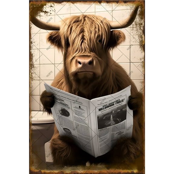 NOETE Vintage Long Horns Metal Tin Sign 8x12 Inch Rustic Cow Print Art, Farmhouse Animal Canvas Poster for Living Room, Bathroom & Office, Unframed Western Home Decor