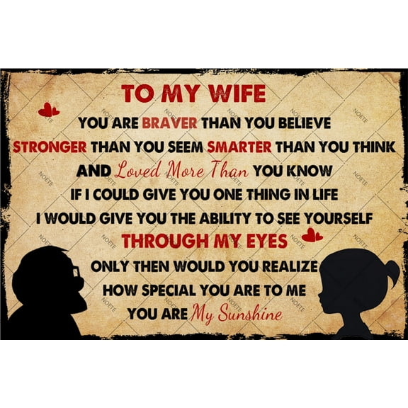 NOETE To My Wife Decor Romantic Couple Wall Art Sign To My Life 12x16 Inch Vintage Metal Tin Sign Heartfelt Gift for Husband & Wife- Bedroom, Home Decor