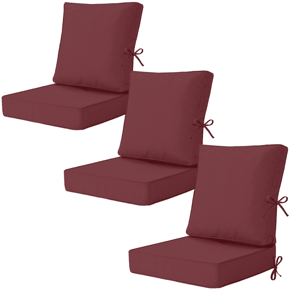 NOFFA 3 Set 20 x 20 x 4 inch Outdoor Chair Cushions for Patio Furniture for Wicker Chair, Water Resistant Removable Cover and Straps, Non-Slip Base, Red
