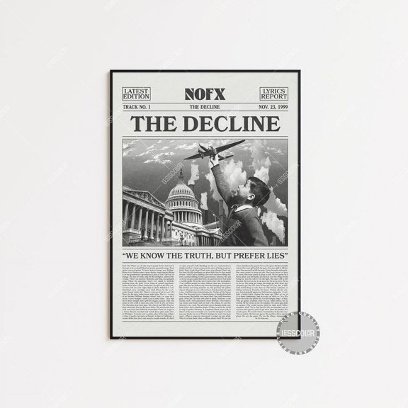 NOFX The Decline Retro Newspaper Lyric Poster, Punk Rock Music Wall Art Print