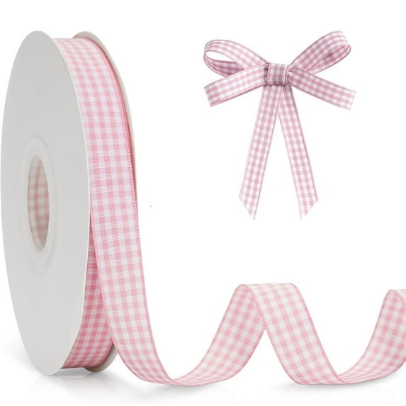 NOGIS 0.4 Inch Wide Pink and White Gingham Ribbons Spool - 50 Yards Variety of Color for Make Bows, DIY, Sewing, Gift Wrapping, Wedding, Bridal Shower, Christmas, and all Crafting Projects