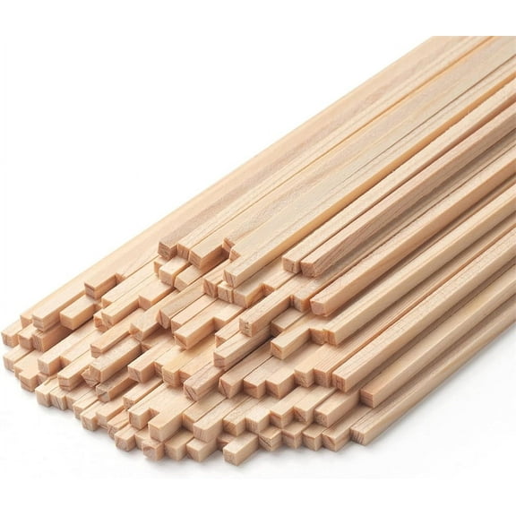 NOGIS 1/8" x 12" Square Wooden Dowel Rods Wood Square Dowels for Crafting, 100 Pcs Small Unfinished Wood Craft Sticks Hardwood Sticks Wooden Strips for Arts and DIYers, Miniature Buildings