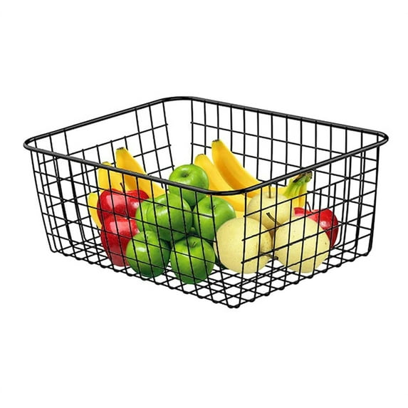 NOGIS 1 Pack Freezer Baskets Storage Bins Organizer, Refrigerator Farmhouse Wire Storage Baskets, Household Bin Basket with Handles for Kitchen Cabinets, Pantry, Freezer, Closets (Black Large)