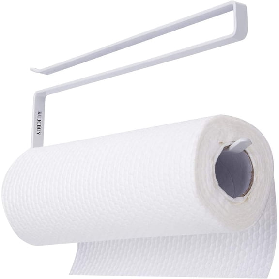 NOGIS 1 Pack Paper Towel Holder for Kitchen Roll Holder Towel Holders Dispenser Towel Rack Storage Shelf No Drilling Removable Anti Rust Shelf for Kitchen Cabinet and Bathroom (White)
