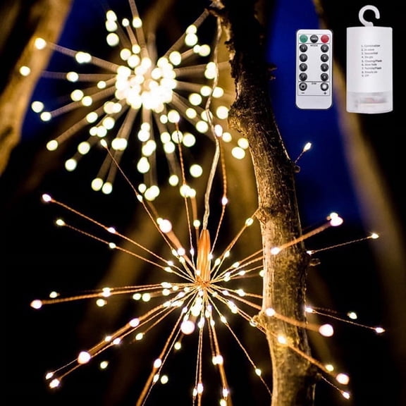 NOGIS Firework Lights Copper Wire Lights Waterproof 200 LED Lights 8 Modes Dimmable String Battery Operated Fairy Lights with Remote Control for Christmas Indoor Outdoor Tent Patio Decor