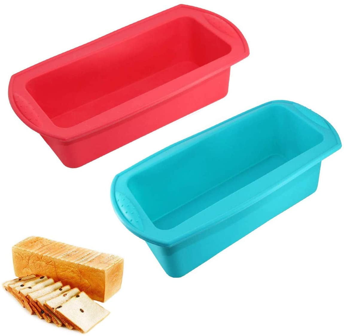 NOGIS 10.6" Large Silicone Mold/Loaf Pan for Soap, Cake and Bread, Set of 2, Blue & Red