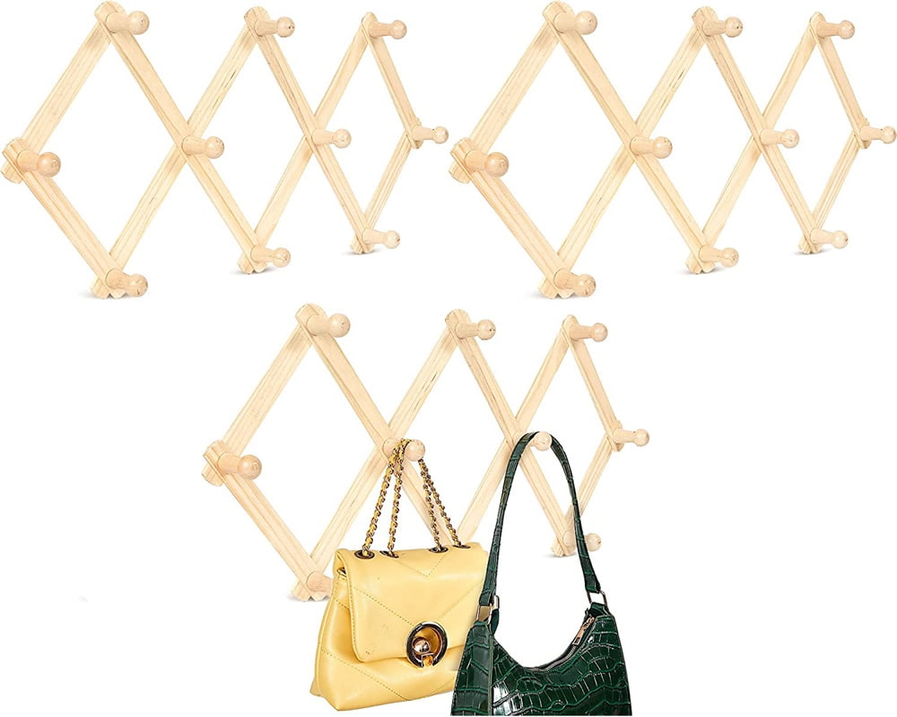 NOGIS 10 Hooks Expanding Hook Rack Wood Keys Robe Towel Holder Wall