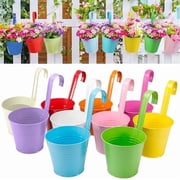 NOGIS 10 Pack 4 Metal Hanging Flower Pots, Railing Planter, Small Hanging Planter for Outside Outdoor Fence, Deck and Rail