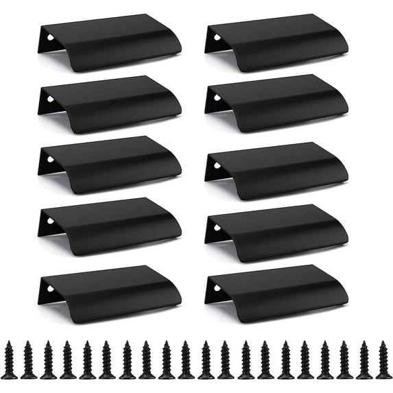 NOGIS 10 Pack Back Mount Finger Edge Pull 3.15 Inch Hidden Concealed Cabinet knobs Modern Furniture Drawer Handles for Home Kitchen Garage Door Wardrobes (Black, 80mm)