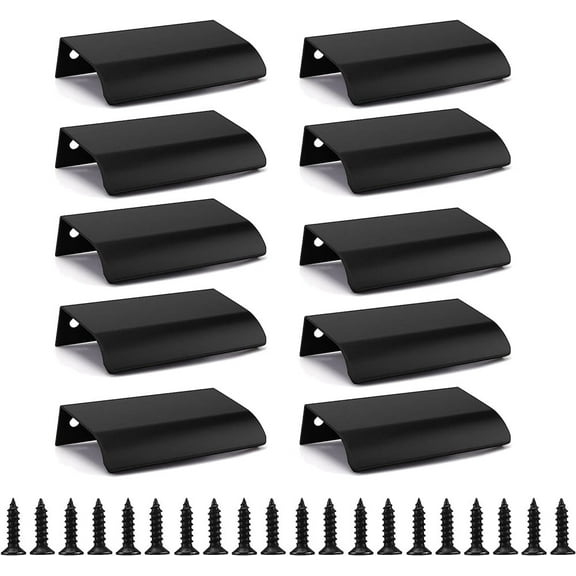 NOGIS 10 Pack Back Mount Finger Edge Pull 3.15 Inch Hidden Concealed Cabinet knobs Modern Furniture Drawer Handles for Home Kitchen Garage Door Wardrobes (Black, 80mm)