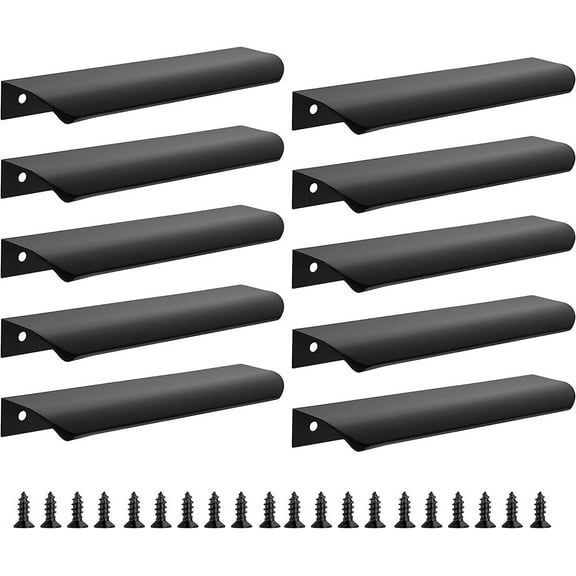 NOGIS 10 Pack Black Edge Finger Pulls for Cabinets 6" Kitchen Cabinet Pulls Handles Drawer Pulls Modern Aluminum Concealed Tab Pulls for Closet Door