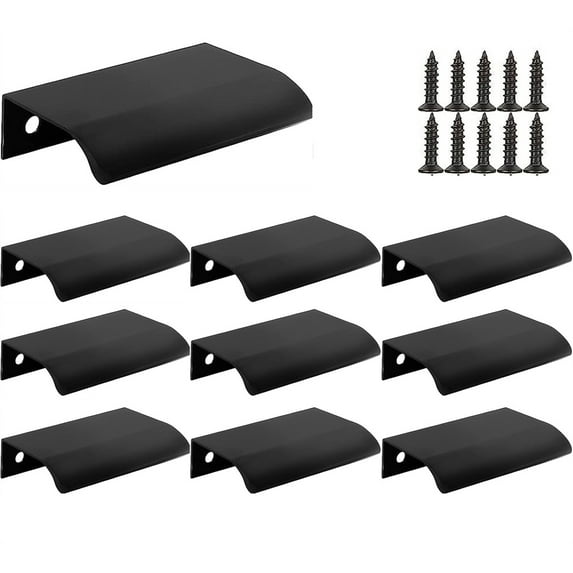 NOGIS 10 Pack Finger Edge Pull, 80mm/3.15" Arc Aluminum Concealed Handle, Back Mount Finger Edge Tab Pull for Kitchen Door Drawer Cabinet with Screws and Screwdriver -Black