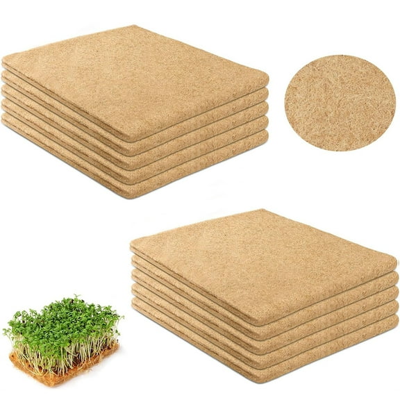 NOGIS 10 Pack Jute Grow Mat for Microgreens, 10" X 10" Hydroponic Grow Pads for Growing Tray Sprouting Trays Jute Fiber Seed Starter Planting for Micro Greens & Wheatgrass Sprouts
