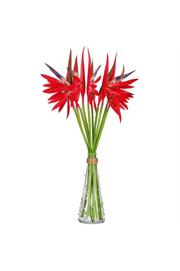 10 Pcs Bird of Paradise Artificial Plant 22 Inche Hawaiian Tropical Flowers Fake Rubber Strelitzia Faux Flowers Bouquet for Home Garden Office Wedding Indoor Outside Party Decor DIY (Red)