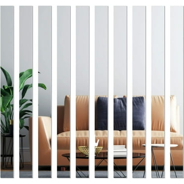 10Pcs Self-Adhesive Mirror Wall Stickers With Striped Borders - 5x20cm Acrylic Mirror Tiles For Home Decor