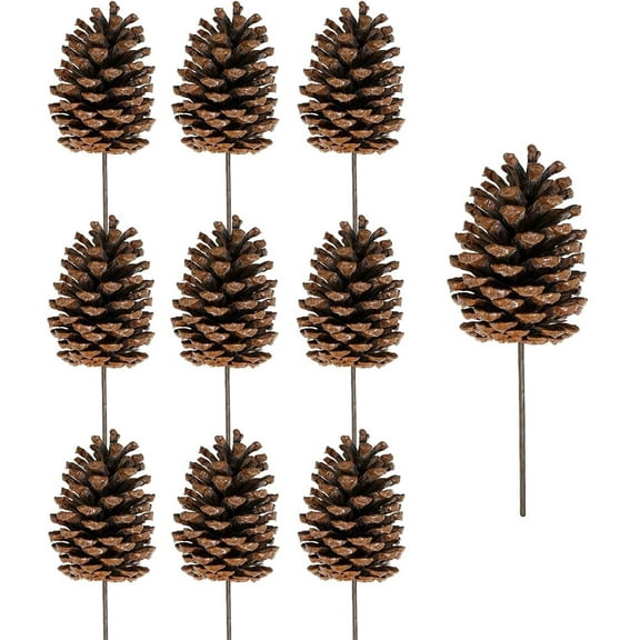 NOGIS 10 Pcs Natural Pine Cone Picks Christmas Pinecone Sprays Medium Pinecones Picks with Wired Stems 7.8" Tall for Xmas Tree Holiday Seasonal Wreath Floral Winter Rustic Wedding Decor