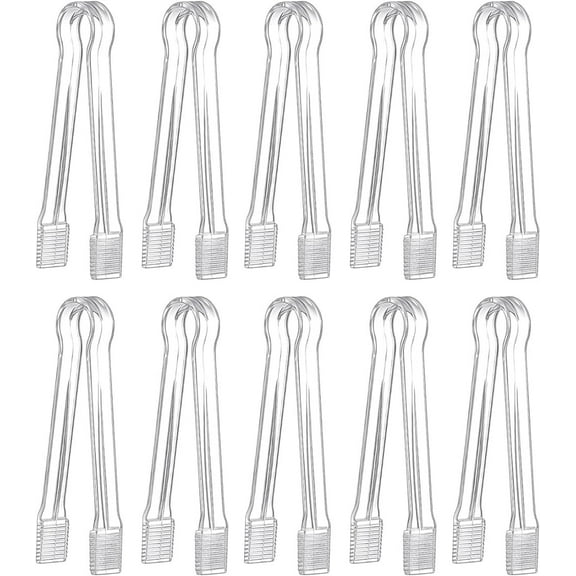 NOGIS 10 Pcs Plastic Buffet Serving Tongs, Clear Kitchen Tongs Mini Serving Utensil Tongs for Food Ice Salad Buffet Barbecue Cookies, 6.3 Inches