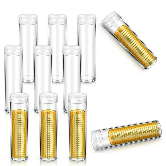 NOGIS 10 Pieces Coin Storage Tube Half Dollar Tubes Clear Coin Penny Tube Plastic Coin Holders Coin Container with Screw Lid Containers for Coins Collection Supplies (Diaļ¼1.2inch/3.2mm)