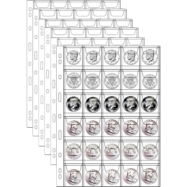 NOGIS 10 Sheets Coin Collection Supplies Pages, Coins Collecting Pocket