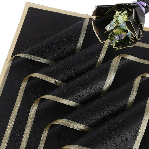 NOGIS 10 Sheets Light Black Flower Bouquet Wrapping Paper, Graduation Gifts Waterproof Floral Wrapping Paper for Wedding Birthday Party Favor Gift Box Packaging DIY Crafts