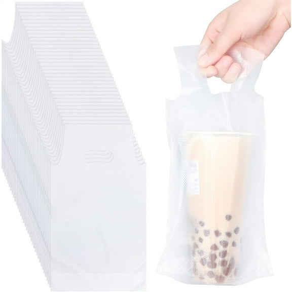 NOGIS 100 PCS Drink Carrier for Delivery, Plastic Bag Carrier with Handle Single Cup Carriers Bag Holder Carrier Portable Coffee Container for Coffee Beverage Juice, 6 x 11 Inch (1 Cup)