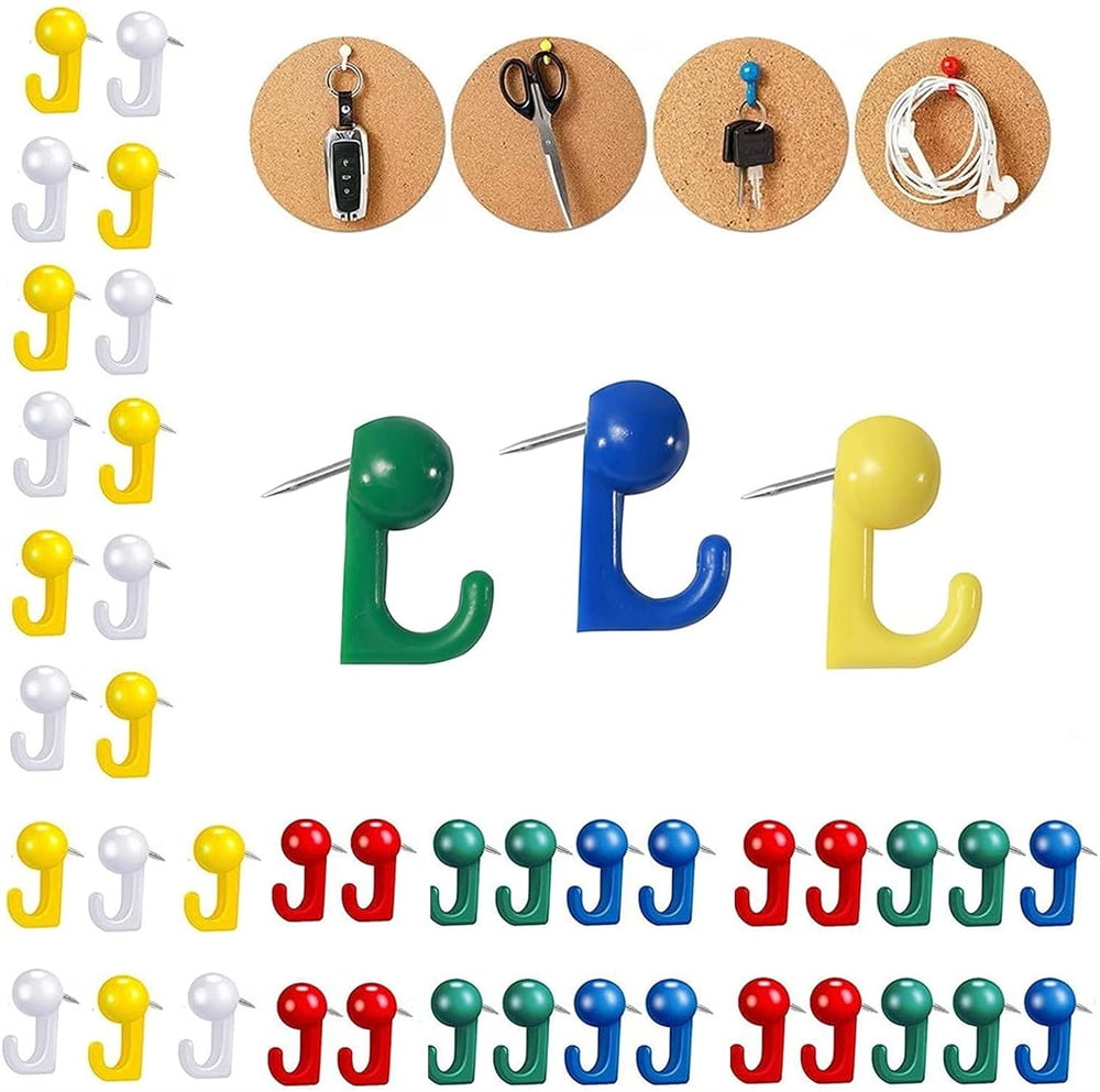 NOGIS 100 PCS Push Pin Hooks, Plastic Heads Cork Board Hooks Decorative