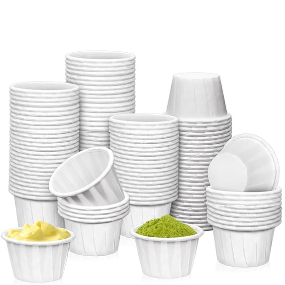 NOGIS 100 Pack 3.5 oz Paper Souffle Portion Cups, Small Paper Jello Shot & Condiment Cup, Disposable Sample Cups for Tasting, Ketchup, Sauce, Medicine, Measuring, Dessert, Snack, Nuts