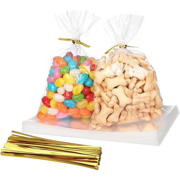 NOGIS 100-Pack Cellophane Treat Bags with Twist Ties - 4x6 Inch Clear Party Favor Bags for Candy, Cookies, Birthday Goodies, Baby Showers & Holiday Gift Wrapping
