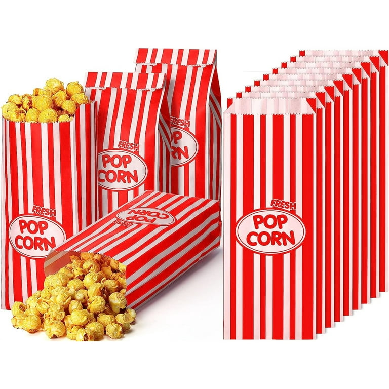 NOGIS 100 Pcs 1 Oz Popcorn Bags Bulk Popcorn Paper Bags Red and White Stripes Retro Popcorn Bags Disposable Popcorn Bags for Party Movie Theater Carnival Festivals Movie Theme Party Supplies Walmart.c...