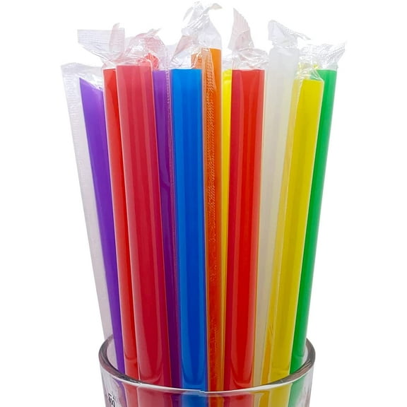 NOGIS 100 Pcs Boba Smoothie Individually Wrapped Straws - Jumbo Large Plastic Disposable Bubble Tea Milkshake Colorful Drinking Straws(9.45" long and 0.43" Diameter )
