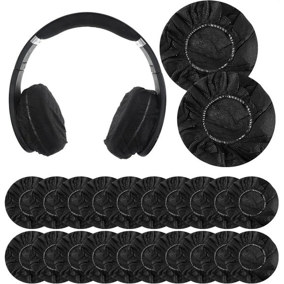 NOGIS 100 Pcs Disposable Headphone Ear Covers, Black Sanitary Headset Covers, Stretchable Non-Woven Ear Pad Covers Fit for Most On Ear Headphones Earpads (11 cm/ 4.3 Inch)