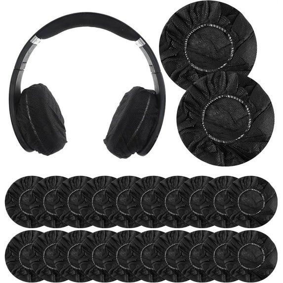 NOGIS 100 Pcs Disposable Headphone Ear Covers, Black Sanitary Headset Covers, Stretchable Non-Woven Ear Pad Covers Fit for Most On Ear Headphones Earpads (11 cm/ 4.3 Inch)