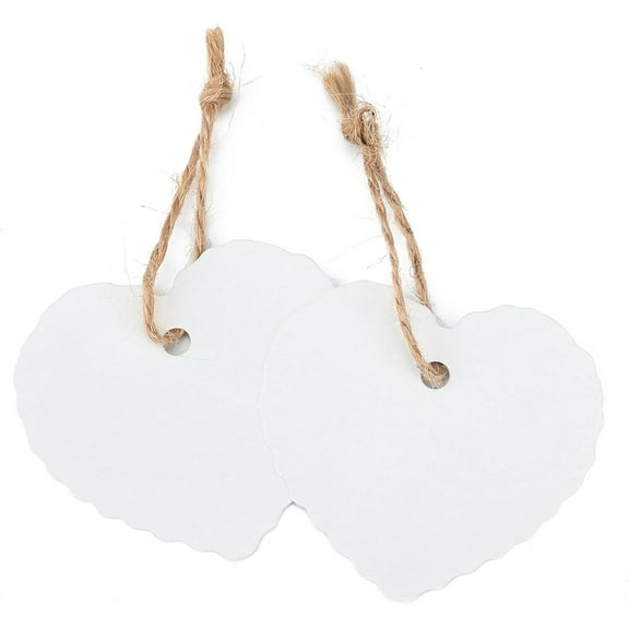 NOGIS 100 Pcs Valentines Day Heart Tags Hang Tag Kraft Paper Gift Tags Heart Shape with 65.6 Feet String for Valentine's Day Wedding Mother's Day Thanksgiving Party DIY Wrapping (White)