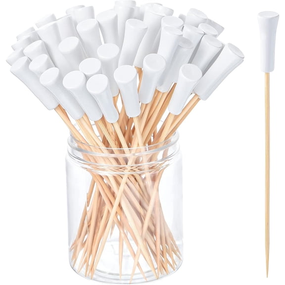NOGIS 100 Pieces 4.7 Inch Golf Tee Toothpicks for Appetizers Golf Themed Tee Skewers Disposable Bamboo Sandwich Fruit Cocktail Picks for Catered Events Buffet Party Restaurants, White
