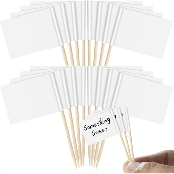 NOGIS 100 Pieces Blank Toothpick Flags, Charcuterie Cheese Markers, Blank Cupcake Toppers Food Flags Food Labels for Party Toothpick Flags to Write on, Food Markers for Buffet Table (White)