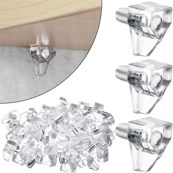 NOGIS 100 Pieces Clear Shelf Support Pegs -5 mm Cabinet Shelf Clips,Shelf Holder Pins Bracket Steel Pin for Cabinet Furniture Book Shelves Supplies