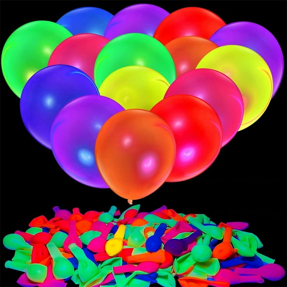 NOGIS 100 Pieces UV Neon Balloons Glow in the Dark Balloons Neon Party Supplies Black Light Balloons for Glow Party Helium Fluorescent Latex Neon Balloons for Kids Birthday Party Decor (10inch)