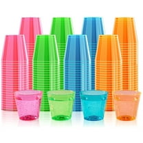 NOGIS 100Pack 1 Oz Plastic Shot Glasses Set, Neon Party Mini Shot Glasses Bulk, Durable and Reusable, Small Disposable Plastic Cups for Vodka, Whiskey, and More