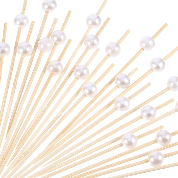 NOGIS 100pcs Cocktail Picks 4.7 Inch Toothpicks for Appetizers Bamboo Cocktail Sticks Skewers for Drinks Pearl Mini Food Picks Decorative (White)