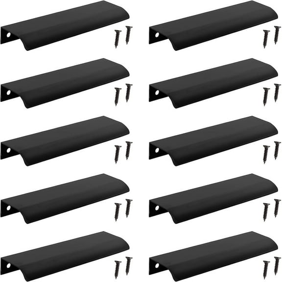 NOGIS 10PCS Back Mount Finger Edge Pull Black 5.9 Inch Aluminum Hidden Drawer Kitchen Cabinet Handles Modern Style Concealed Tab Pulls Room Door Handle Hardware 150mm
