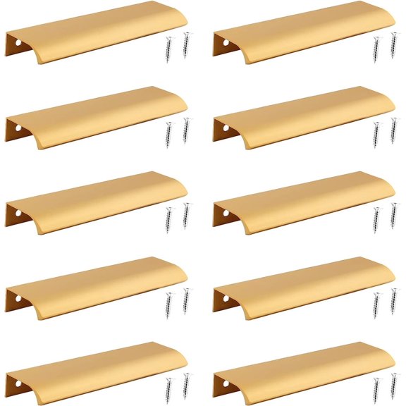NOGIS 10PCS Back Mount Finger Edge Pull Gold 5.9 Inch Aluminum Hidden Drawer Kitchen Cabinet Handles Modern Style Concealed Tab Pulls Room Door Handle Hardware 150mm