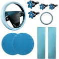 thumbnail image 1 of NOGIS 10PCS Leather Steering Wheel Cover for Women,Cute Car Accessories Set with Seat Belt Shoulder Pads, Cup Holders Bling Start Button Ring Sticker Air Vent Clip,Car Accessories (Blue), 1 of 8